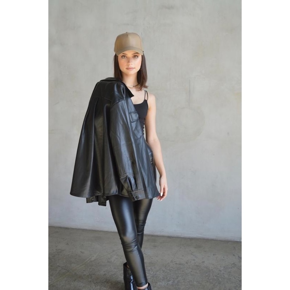 LAST ONE Faux Leather Oversized Black Shacket - Picture 6 of 7